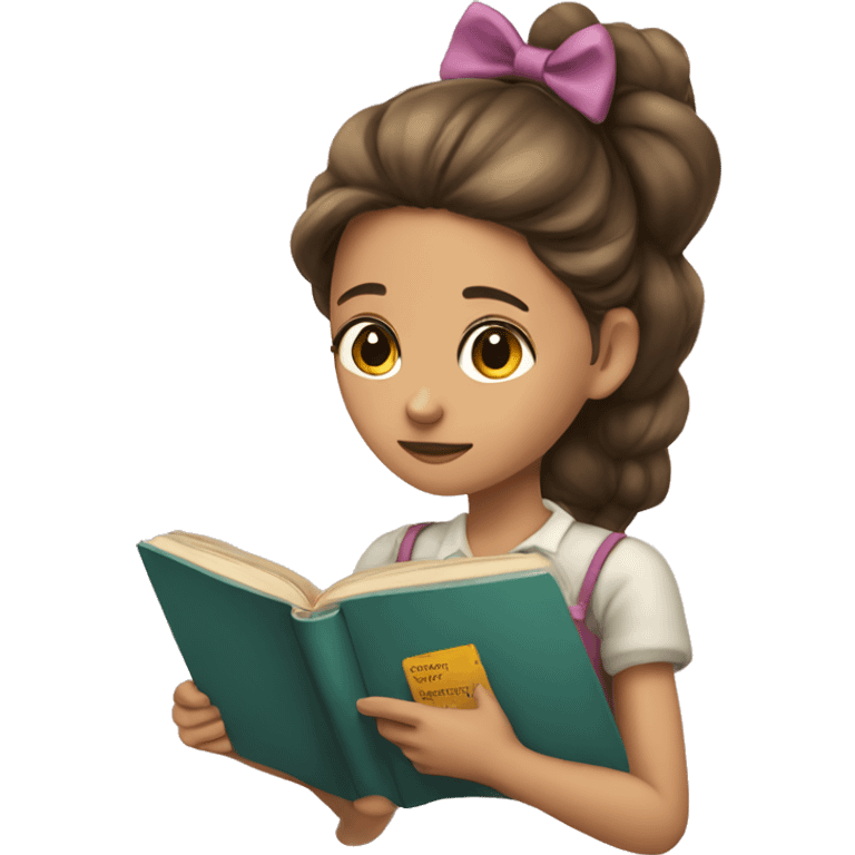 Girl with a bow reading a book emoji