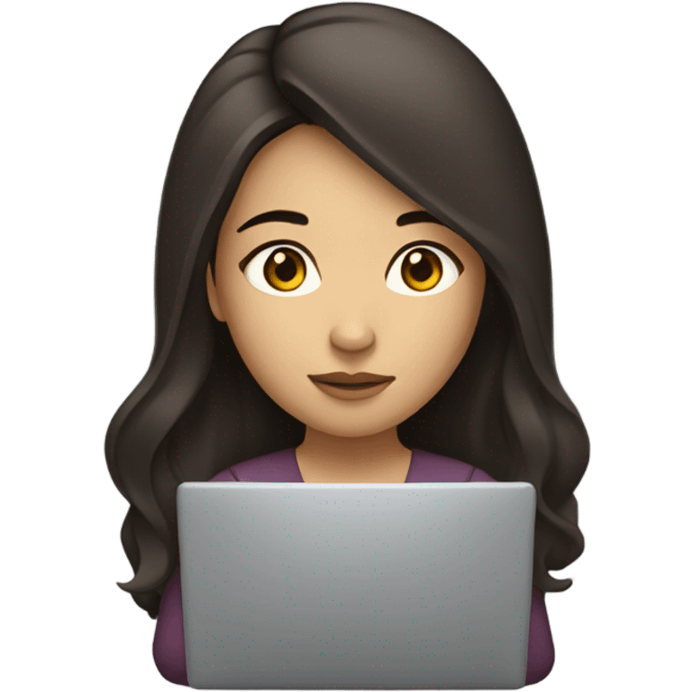 Beautiful brunette Asian long hair working on laptop emoji