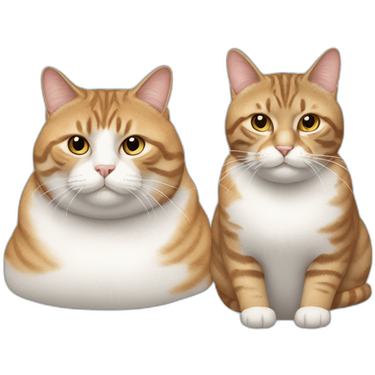 Two fat cats, one tabby and one white emoji