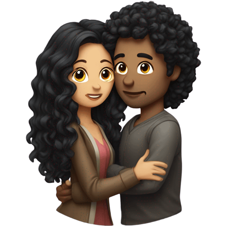  Man with long curly hair kissing  woman with long dark hair emoji