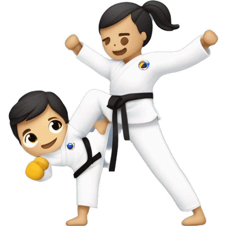 Una persona con discapacidad, falta de un brazo, practicando Taekwondo con gracia y determinación. Sus movimientos muestran fuerza y habilidad, reflejando una concentración intensa y un profundo amor por el arte marcial emoji