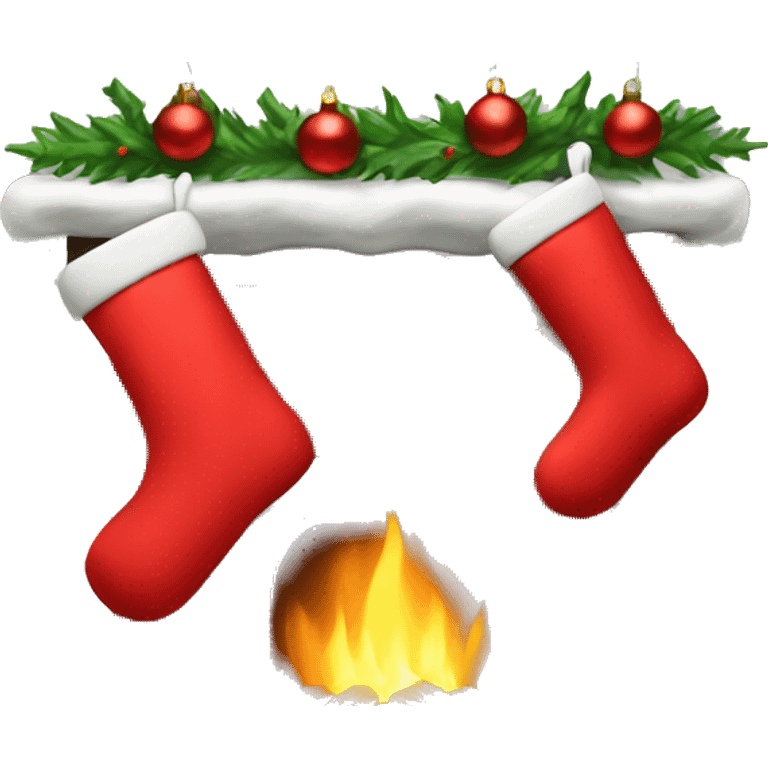 two christmas stockings by fireplace emoji