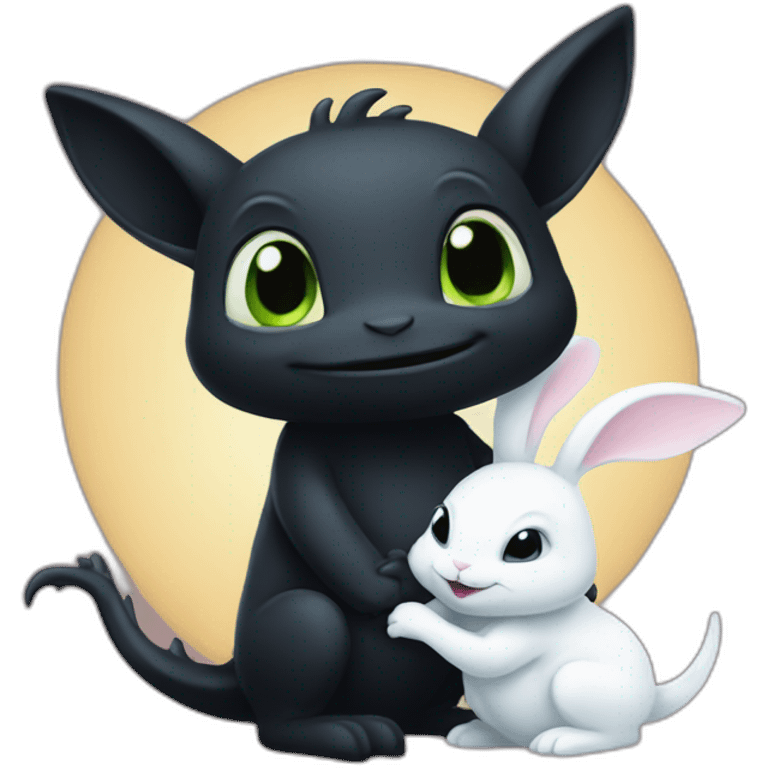 Toothless the dragon hugging a white bunny emoji