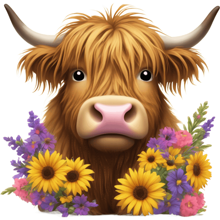 highland cow holding bouquet  emoji