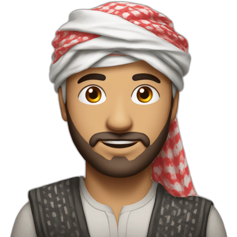 arabic man with red and white keffiyeh wrapped on his head emoji