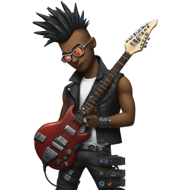 cyberpunk rockstar, mohawk,  mechanical sci-fi electric guitar emoji