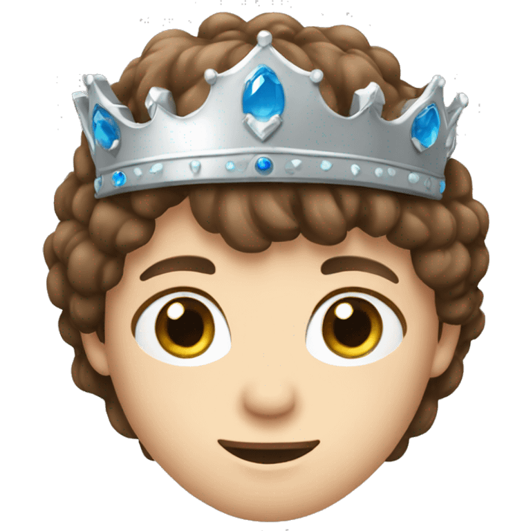 Brown hair boy with blue eyes and silver crown emoji