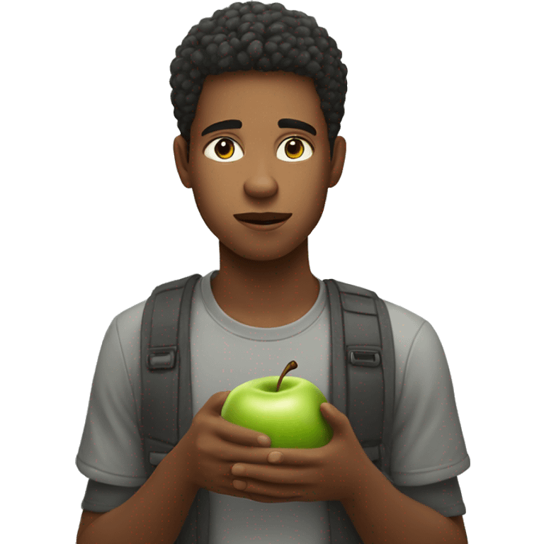 thoughtful young man indoors eat an apple emoji