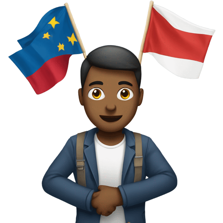 man holding banner with different flags and w emoji