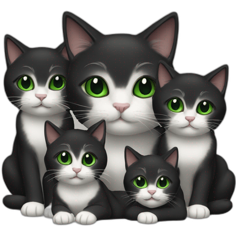 Mom Cat With Her Kittens black color with green eyes emoji