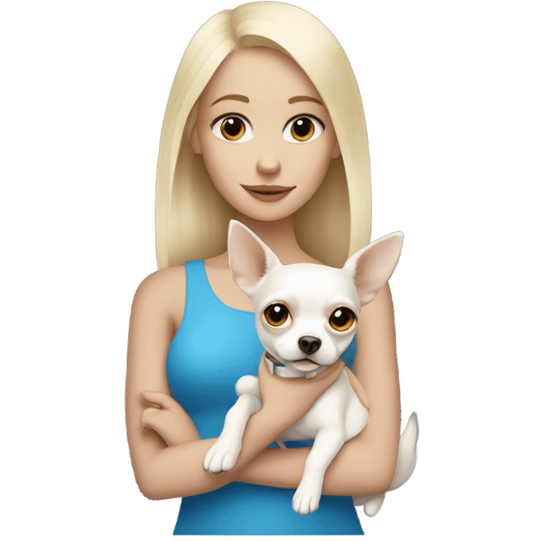 White blonde girl with blue eyes and white chihuahua  emoji