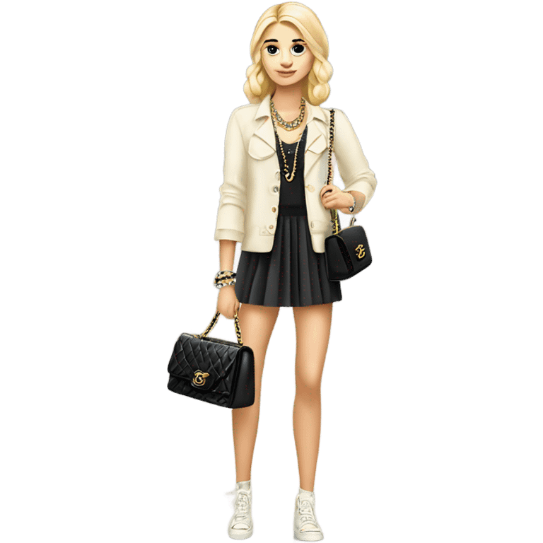 Blonde Chanel Slavic Girl with chanel bag and Chanel necklace full height  emoji