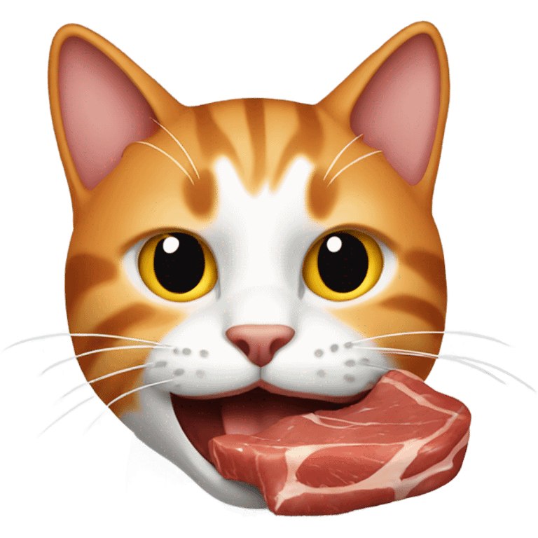 cat with Steak in the mouth. The cat is Orange  emoji