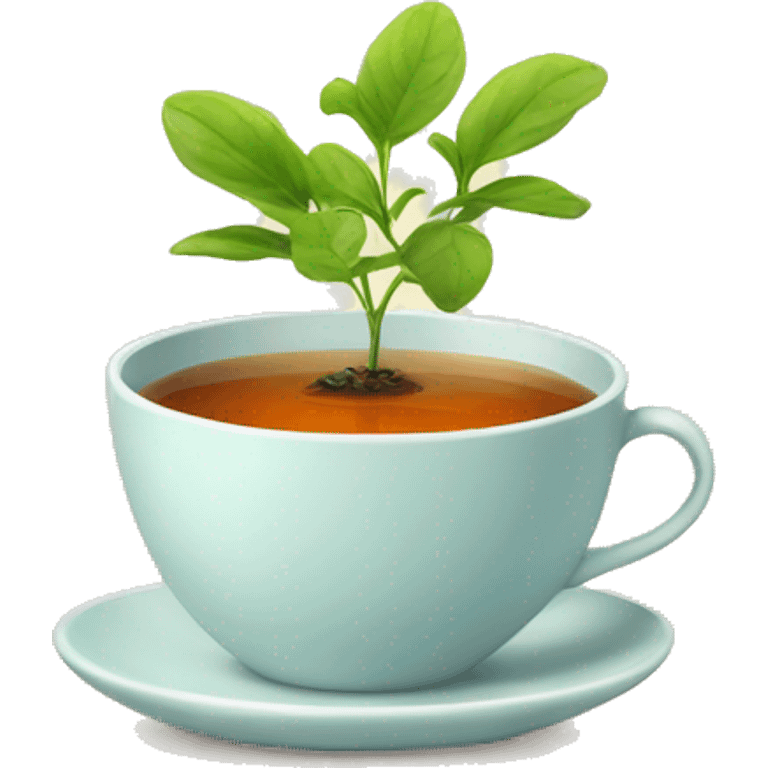 cup of tea with a small plant beside it emoji