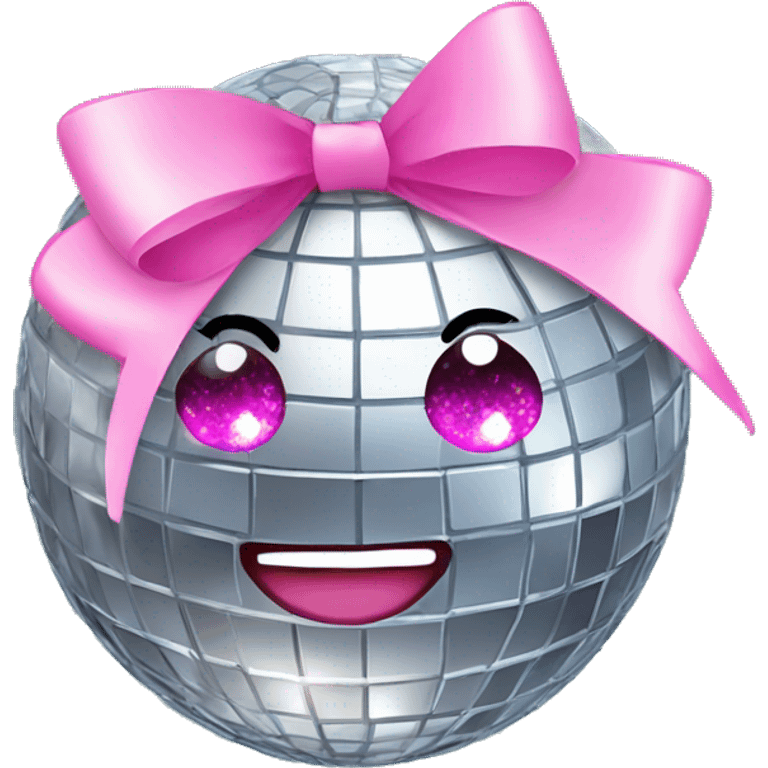 Disco ball with coquette pink bow emoji