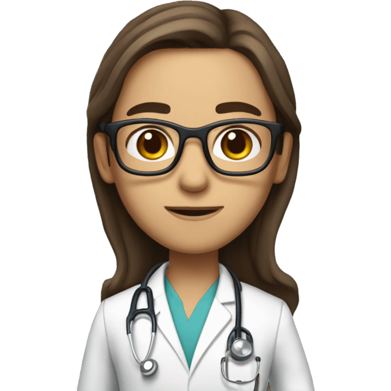 doctor with long brown hair and brown eyes, withot glasses and Stethoscope emoji