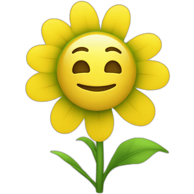 a yellow flower with a white inside, green stem and a smile, with line eyes, not normal eyes emoji