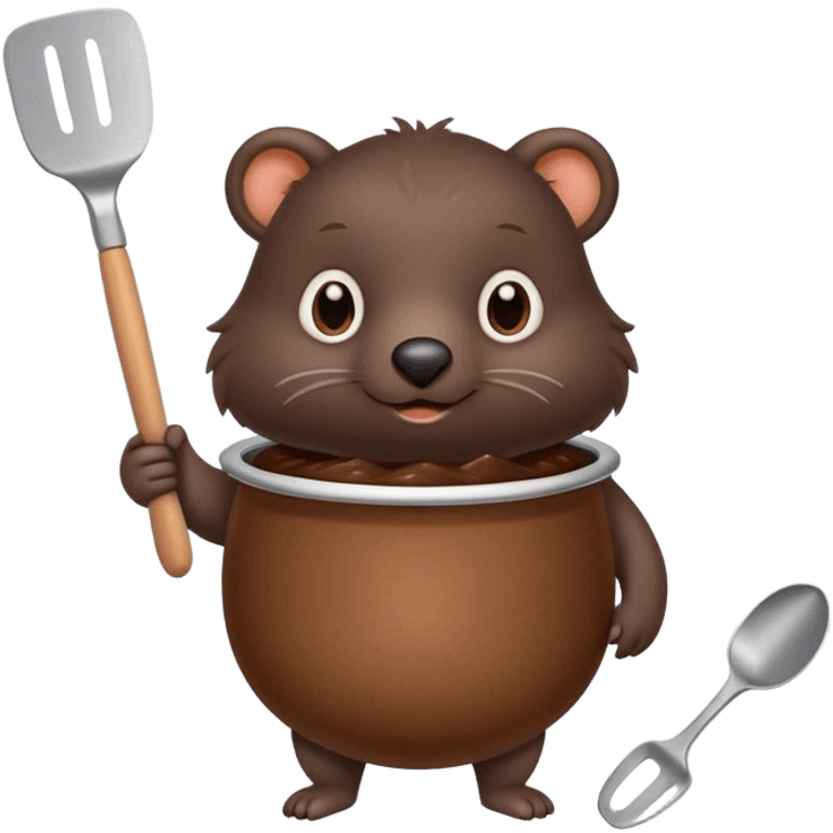 A mole holding a pot and spatula emoji