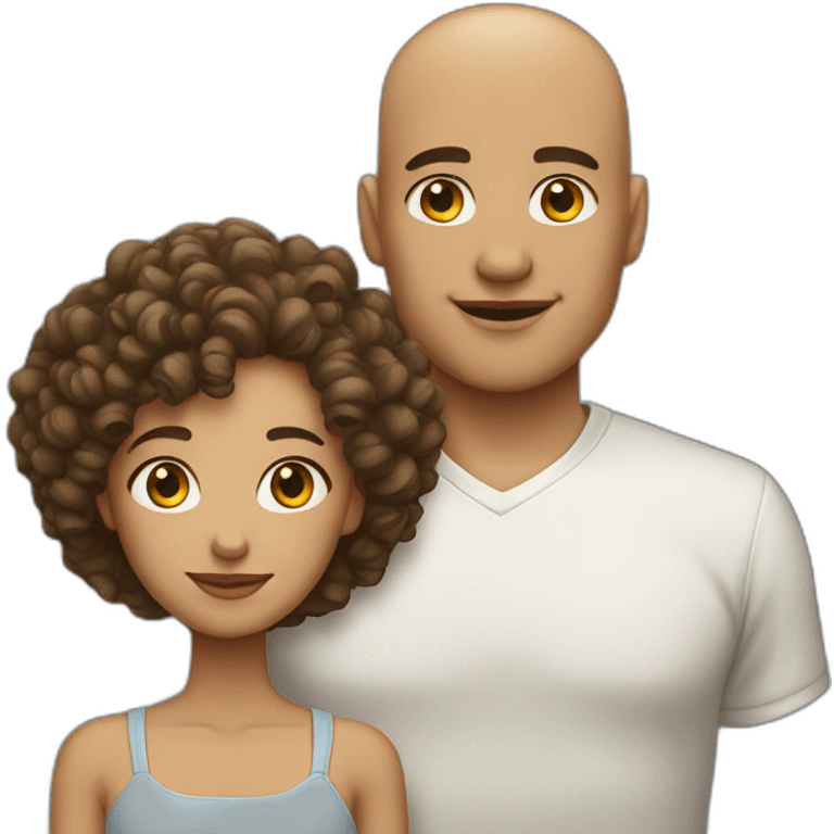 Girl with a curly hair in couple whit a man bald emoji