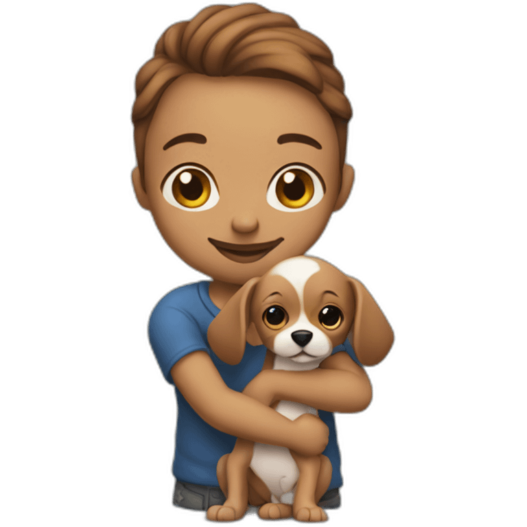 tattooed man with a baby dog in her hand emoji