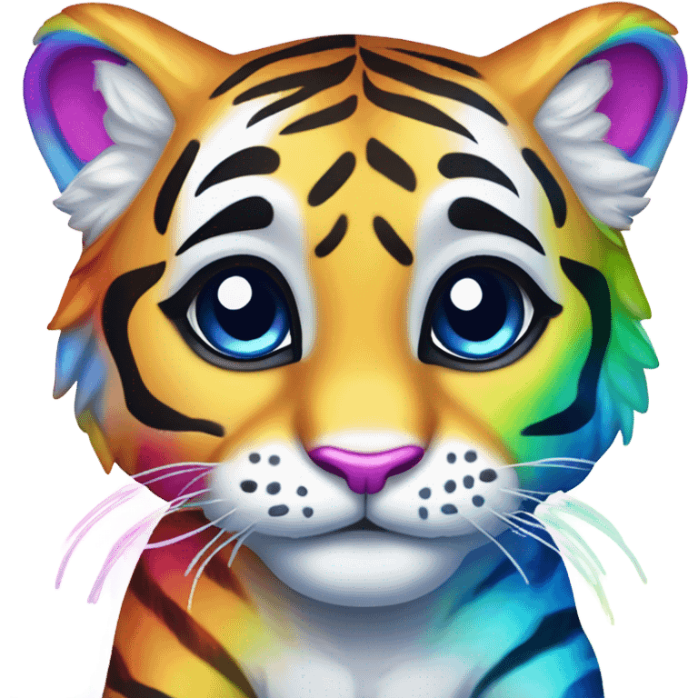 Rainbow Lisa Frank Baby Tiger with glitter stripes  emoji