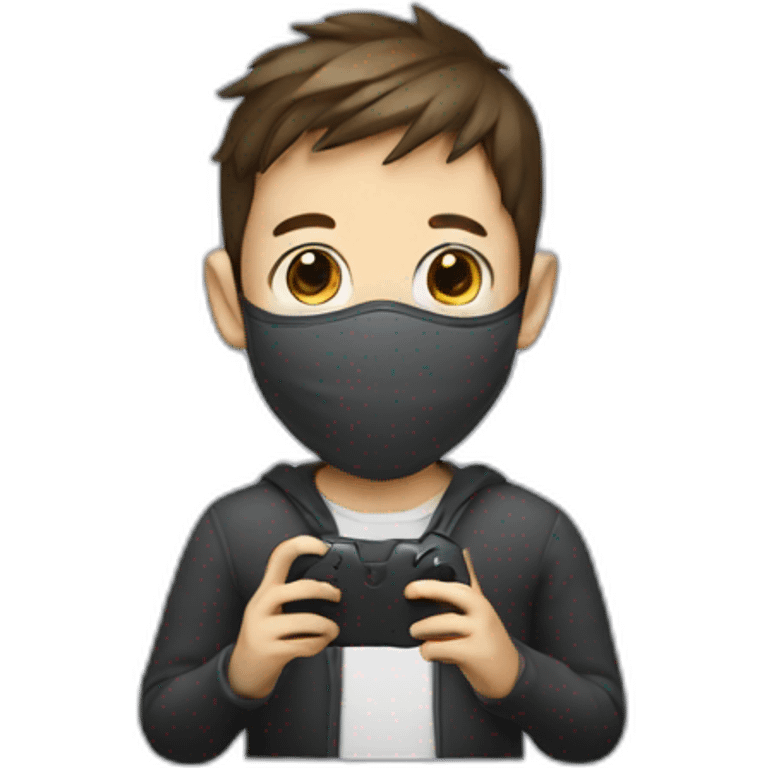 a boy wearing mask playing a game on mobile emoji