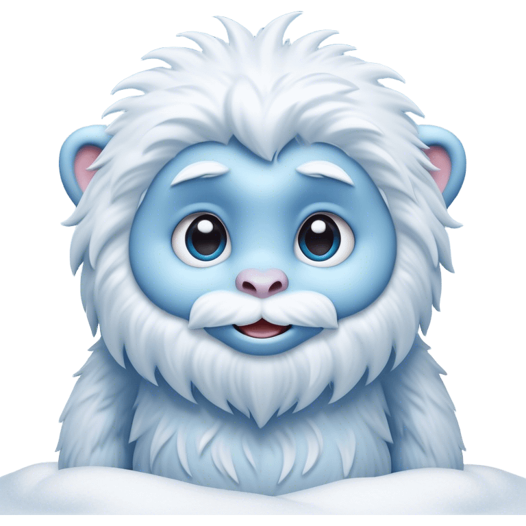 Cinematic Cute Yeti Portrait Emoji, with a charming, small, fluffy form in soft snowy whites and cool blues, featuring big, innocent eyes and a shy, gentle smile, simplified yet irresistibly endearing, highly detailed with a soft glowing outline that captures the whimsical charm of a friendly yeti ready for a cuddle! emoji