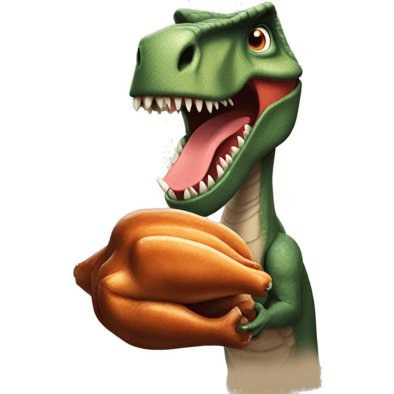 Tyrannosaurus Rex holding a thanksgiving turkey emoji