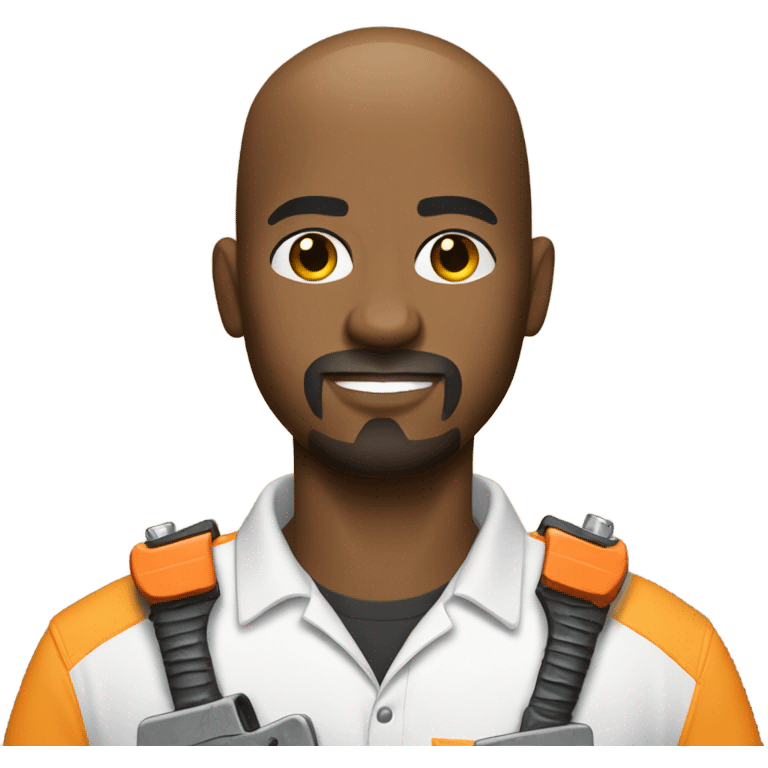 Bald black man with goatee using a chainsaw  emoji