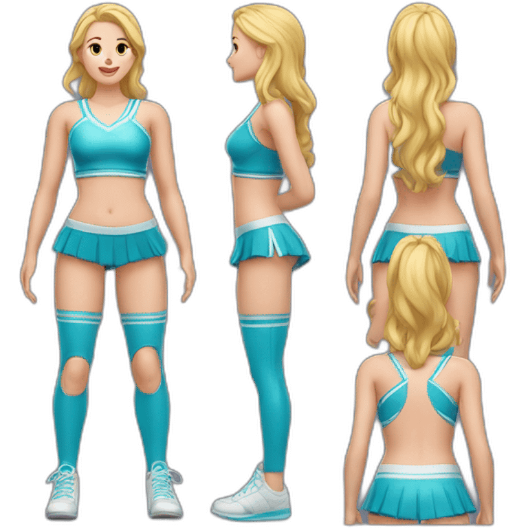 Full body Caucasian curvy cheerleader back and front views emoji