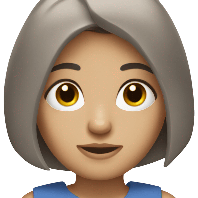 Brunette with straight bob and blue eyes reading a book emoji