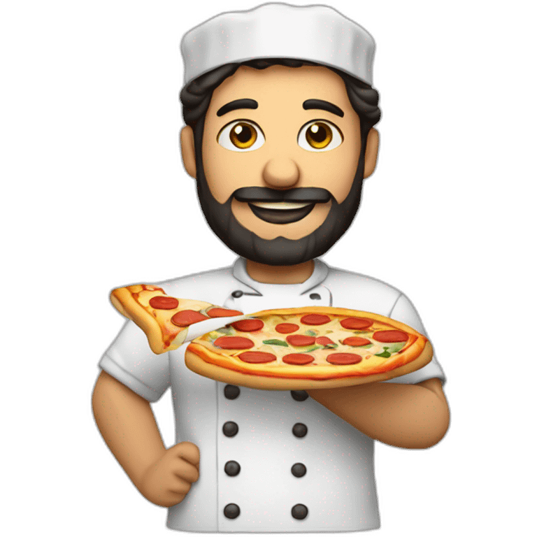 Pizza chef with dark hair and beard, holding a Pizza emoji