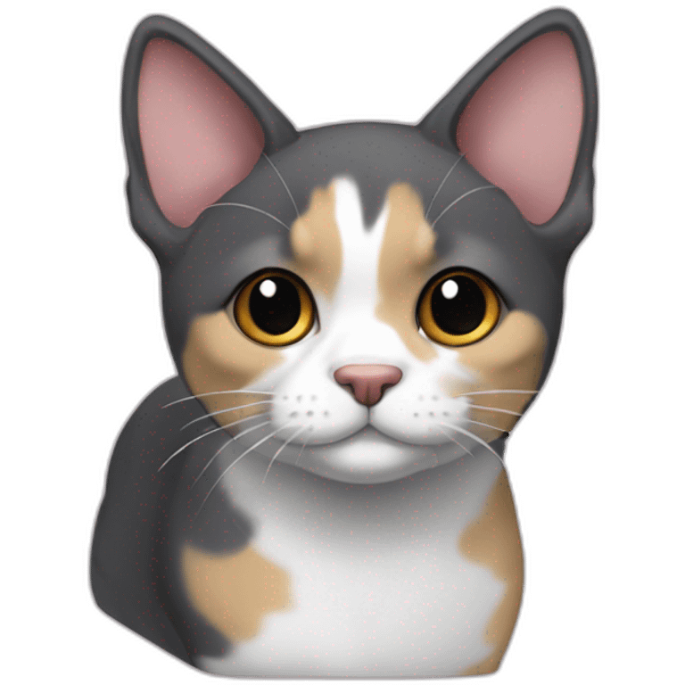 older round diluted calico, white chin, black and pink nose, mostly dark grey, dark grey ears emoji