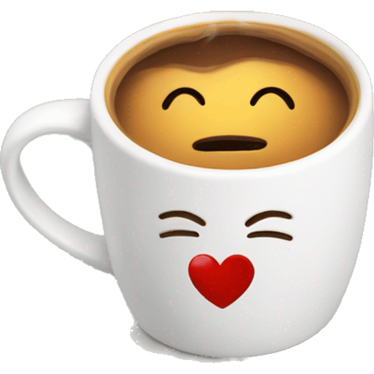 Cute coffee in a white mug with a heart on it emoji