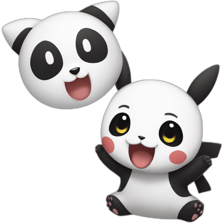 Pikachu laughing with cute panda  emoji