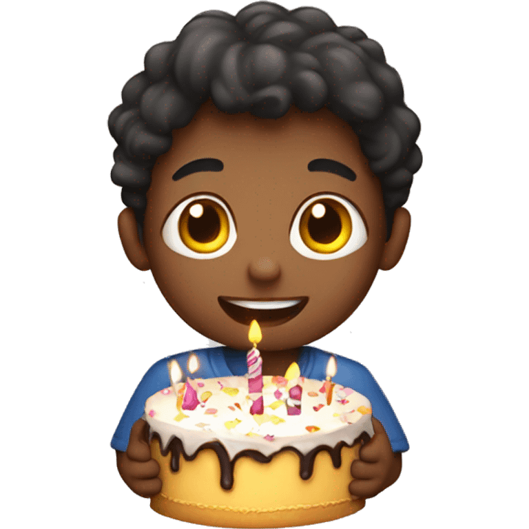 Boy holding a birthday cake emoji