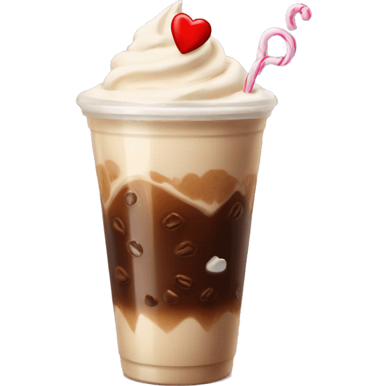 Ice coffee with cream and hearts emoji