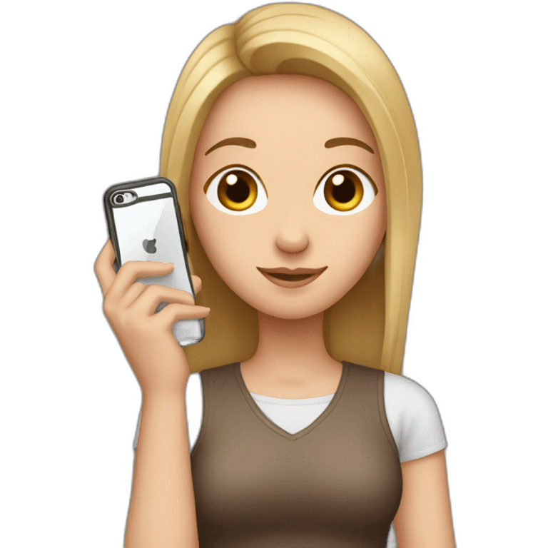 white girl brown straight hear with phone in her arm emoji