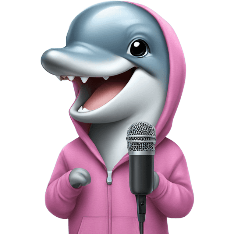 Dolphin wearing a hoodie singing with a microphone  emoji