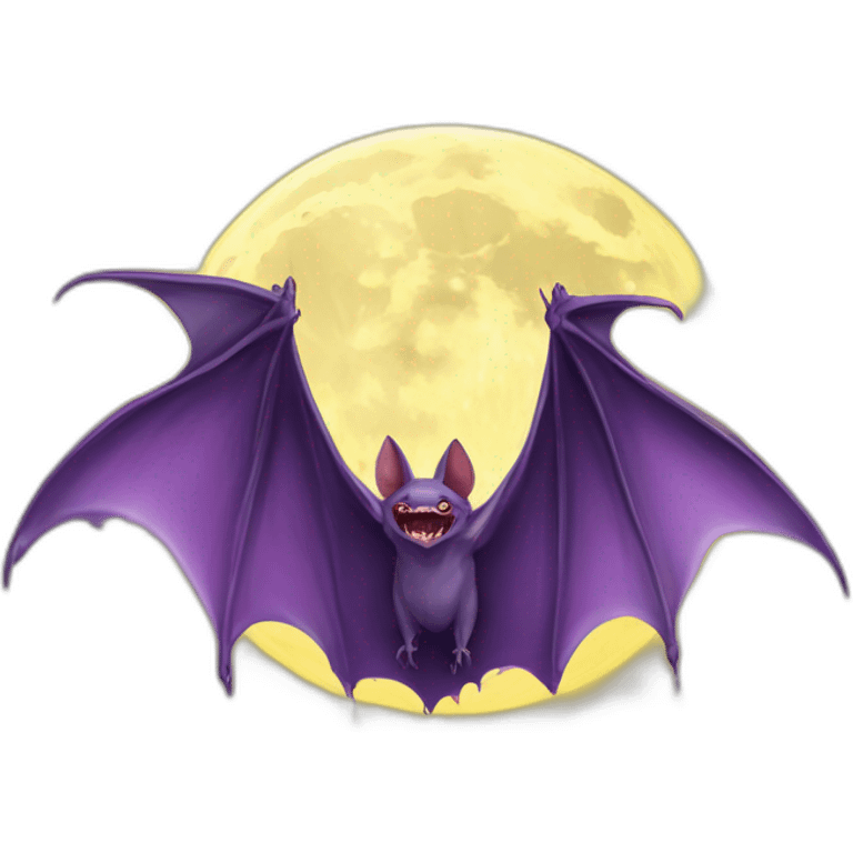 purple dripping vampire bat wings flying in front of white yellow large realistic color full moon emoji