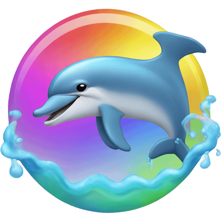 Dolphin swimming through rainbow emoji