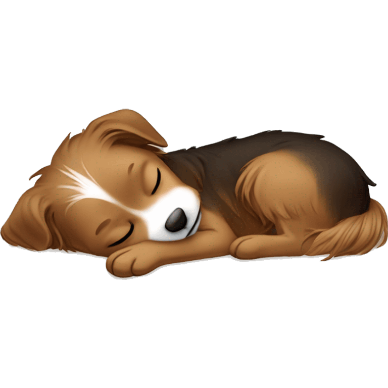 White girl brown hair sleeping with yorkshire terrier emoji