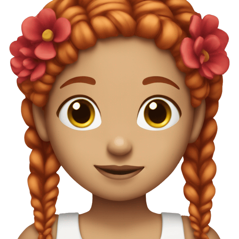 Lovable brown flower girl, with red hair braids emoji