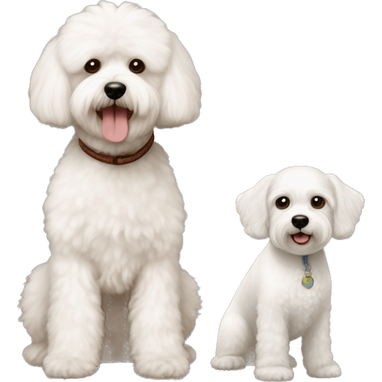 white bichon frise and brown cockapoo emoji