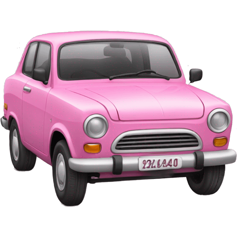 Un carro de color rosa con un lazo rosa emoji