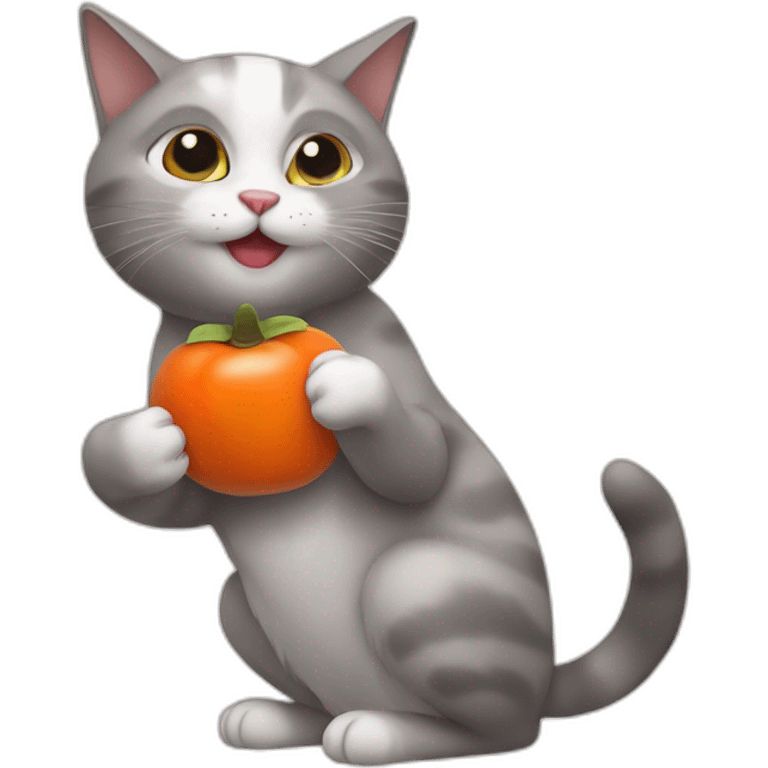 cat eats persimmon holding in paws emoji