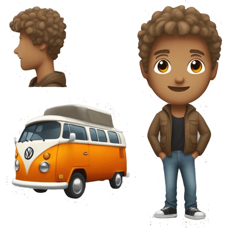 hip young man with dark blond hair no glasses with orange VW campervan emoji