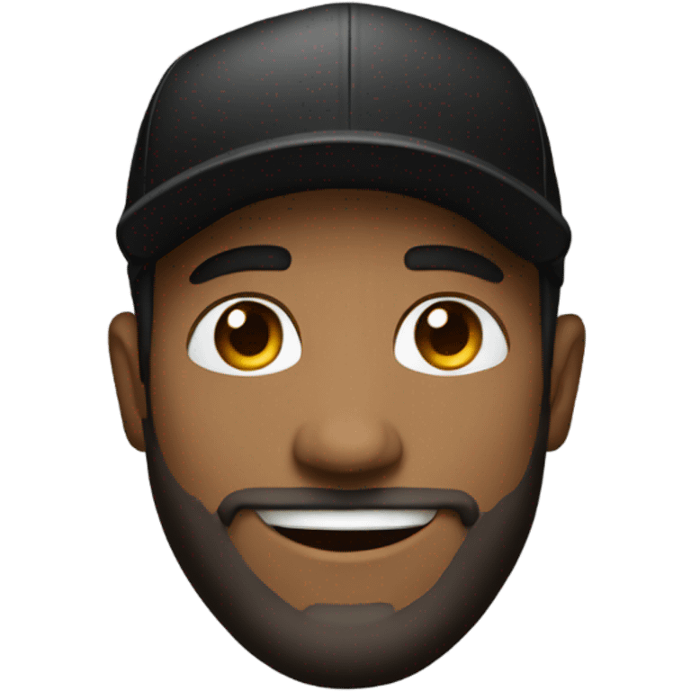 smiling male portrait with beard wearing a black ball cap emoji