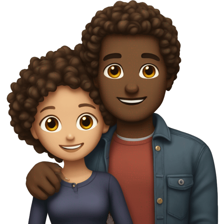 light skin woman with brown curly hair and brown skin man with curly black hair hugging emoji