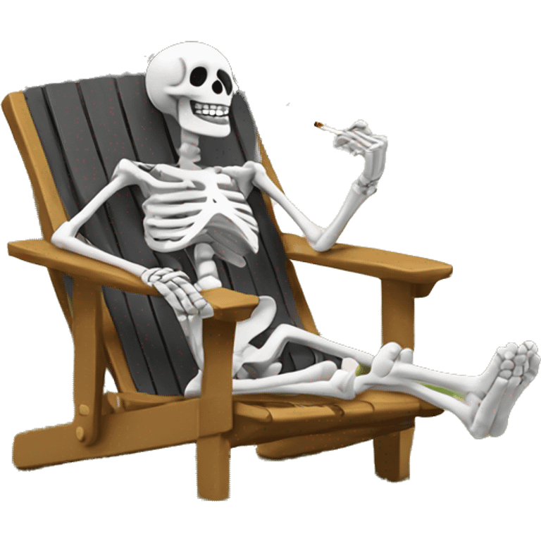 Skeleton relaxing in a lawn chair while holding a cigarette in between his fingers emoji